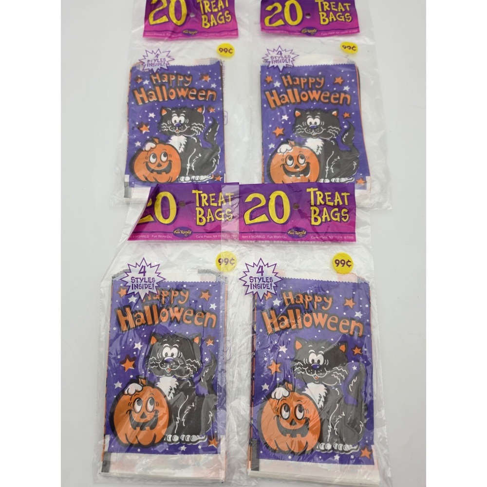 Lot Of 4 Fun World 1995 20 Vintage Halloween Trick Treat Paper Bags Pumpkin